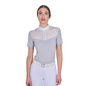 Women's slim fit competition polo shirt with silk-like fabric inserts