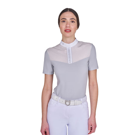 Women's slim fit competition polo shirt with silk-like fabric inserts