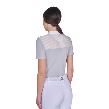 Women's slim fit competition polo shirt with silk-like fabric inserts