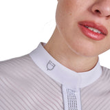 Women's slim fit competition polo shirt with silk-like fabric inserts