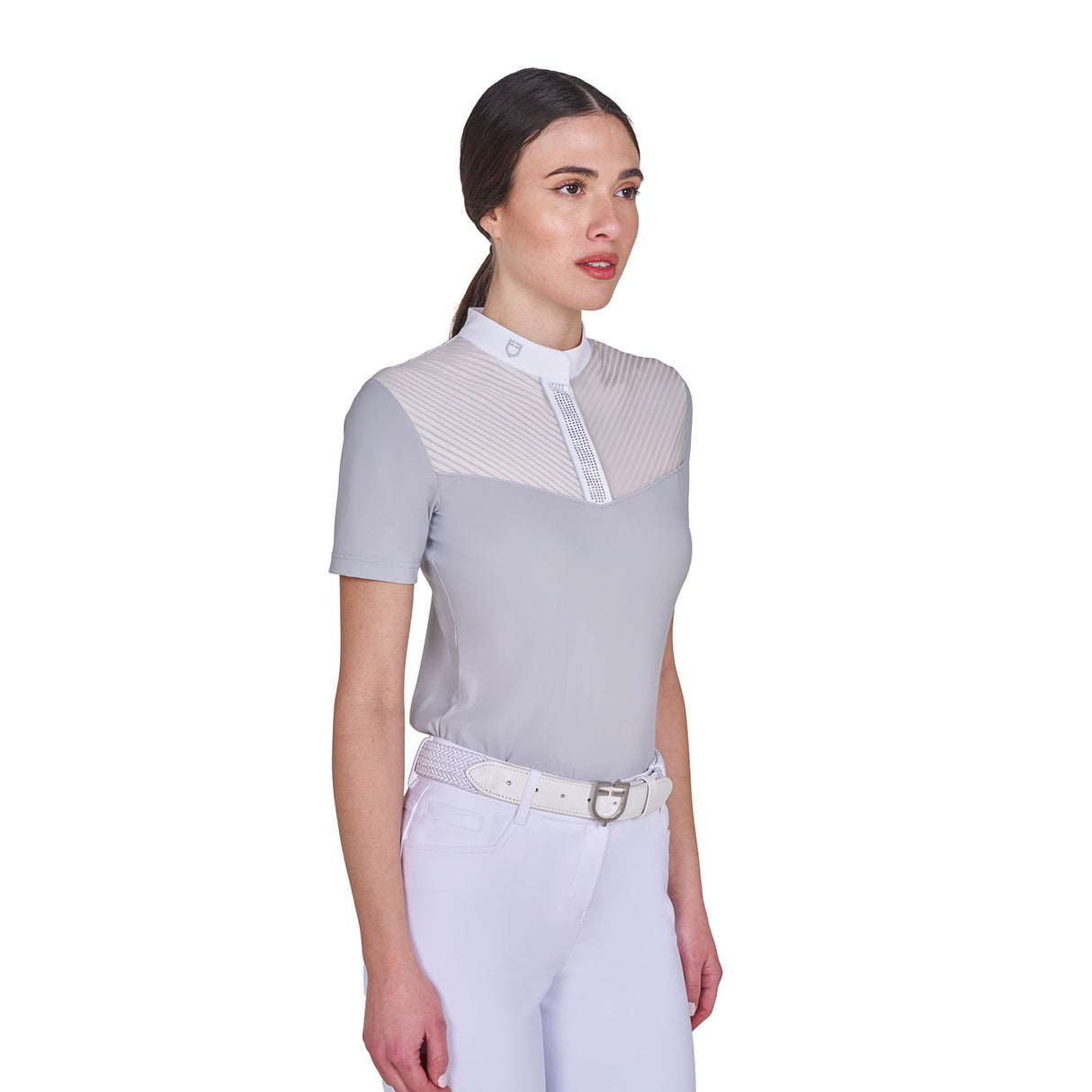 Women's slim fit competition polo shirt with silk-like fabric inserts