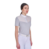 Women's slim fit competition polo shirt with silk-like fabric inserts
