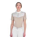 Women's slim fit competition polo shirt with silk-like fabric inserts
