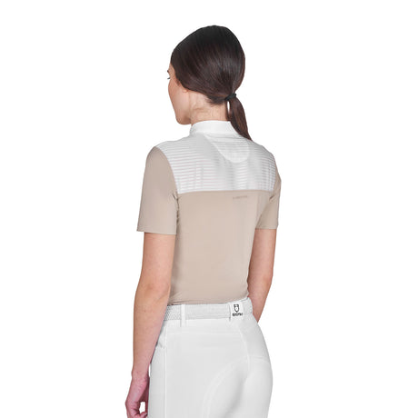 Women's slim fit competition polo shirt with silk-like fabric inserts