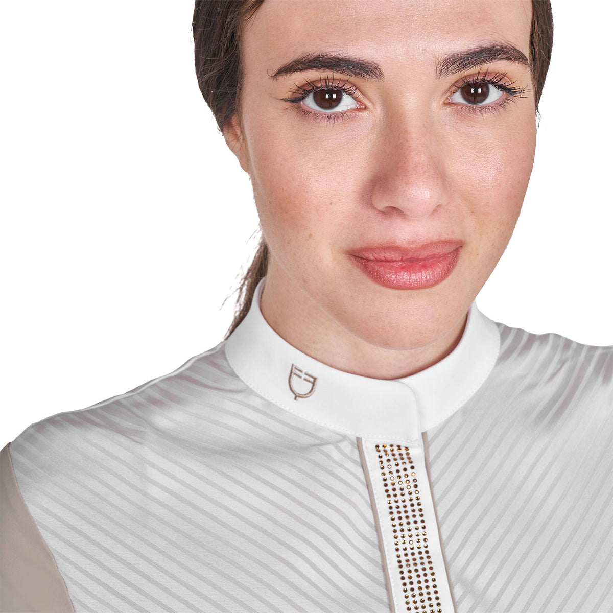 Women's slim fit competition polo shirt with silk-like fabric inserts