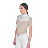 Women's slim fit competition polo shirt with silk-like fabric inserts