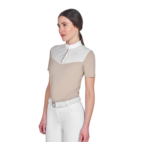 Women's slim fit competition polo shirt with silk-like fabric inserts
