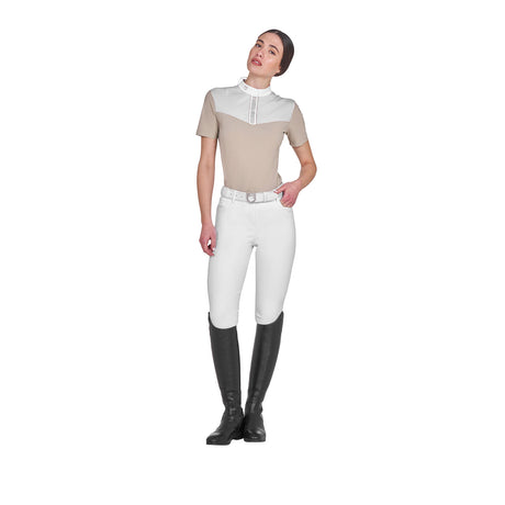 Women's slim fit competition polo shirt with silk-like fabric inserts