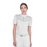 Women's slim fit competition polo shirt with silk-like fabric inserts
