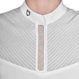 Women's slim fit competition polo shirt with silk-like fabric inserts