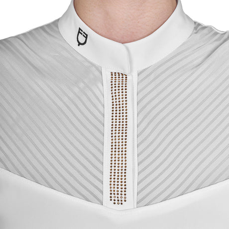 Women's slim fit competition polo shirt with silk-like fabric inserts