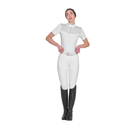 Women's slim fit competition polo shirt with silk-like fabric inserts