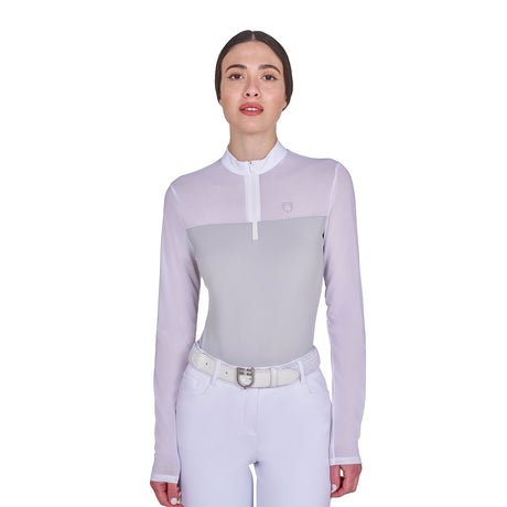 Women's long-sleeved competition polo shirt with micro-mesh inserts