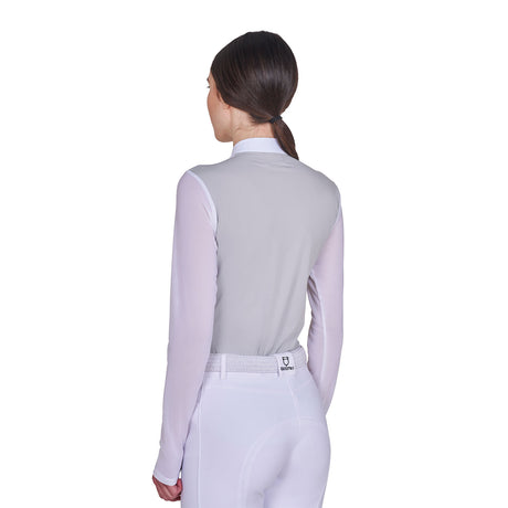 Women's long-sleeved competition polo shirt with micro-mesh inserts