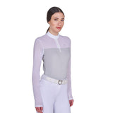 Women's long-sleeved competition polo shirt with micro-mesh inserts