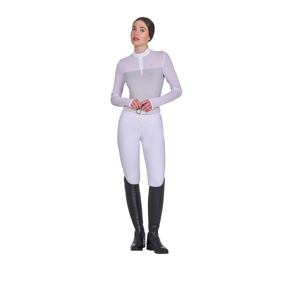 Women's long-sleeved competition polo shirt with micro-mesh inserts