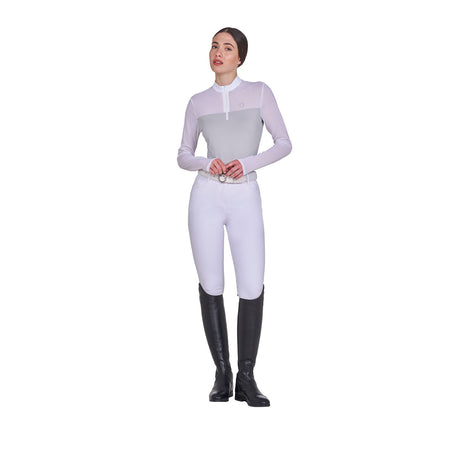 Women's long-sleeved competition polo shirt with micro-mesh inserts