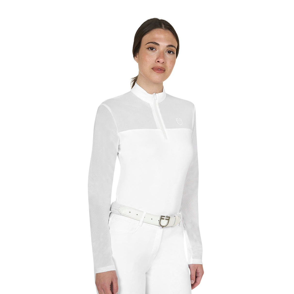 Women's long-sleeved competition polo shirt with micro-mesh inserts