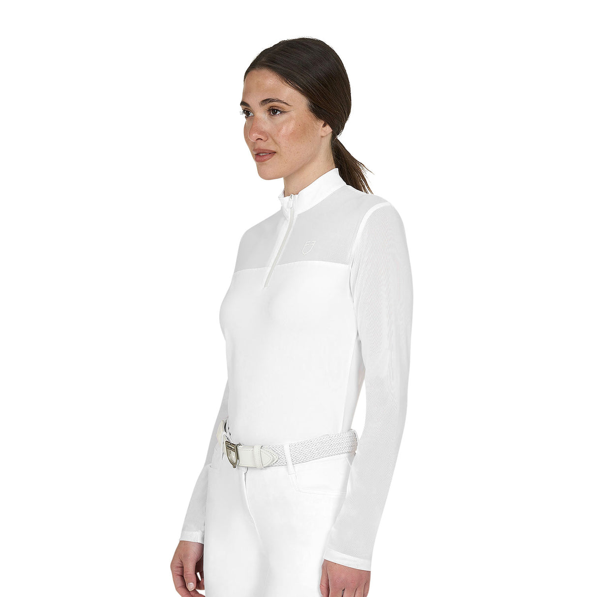 Women's long-sleeved competition polo shirt with micro-mesh inserts