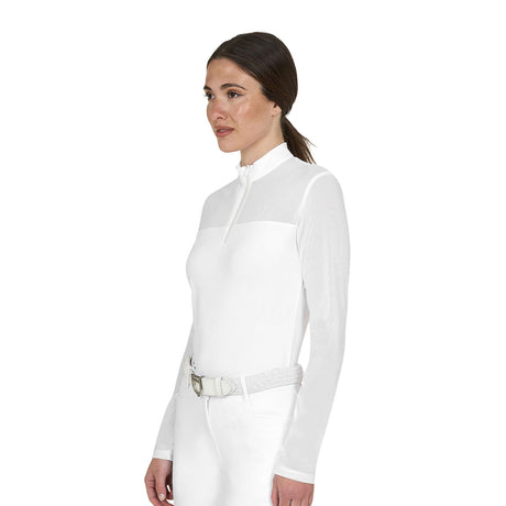 Women's long-sleeved competition polo shirt with micro-mesh inserts