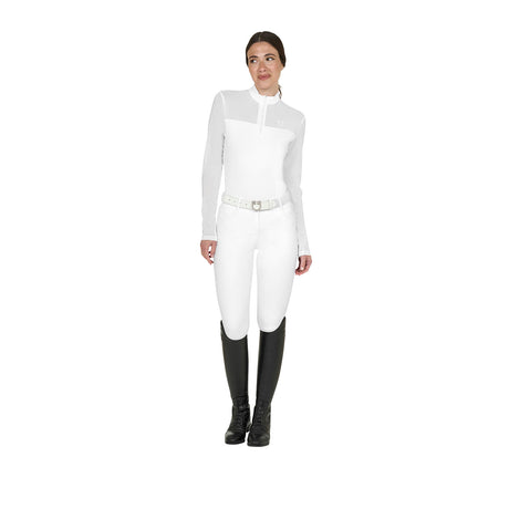 Women's long-sleeved competition polo shirt with micro-mesh inserts