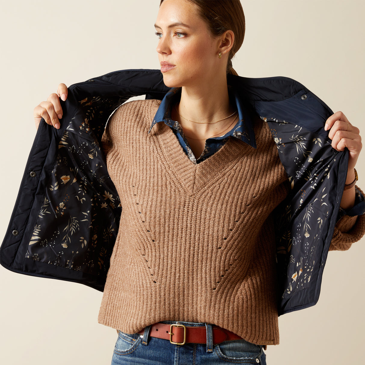 Ariat Women's Woodside Vest - Navy/Navy Floral Print #colour_navy-navy-floral-print
