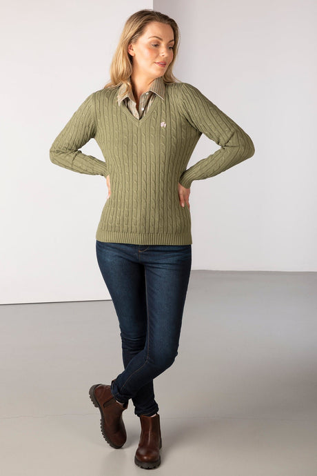 Rydale Ladies V Neck Cable Knit Jumper - Emma