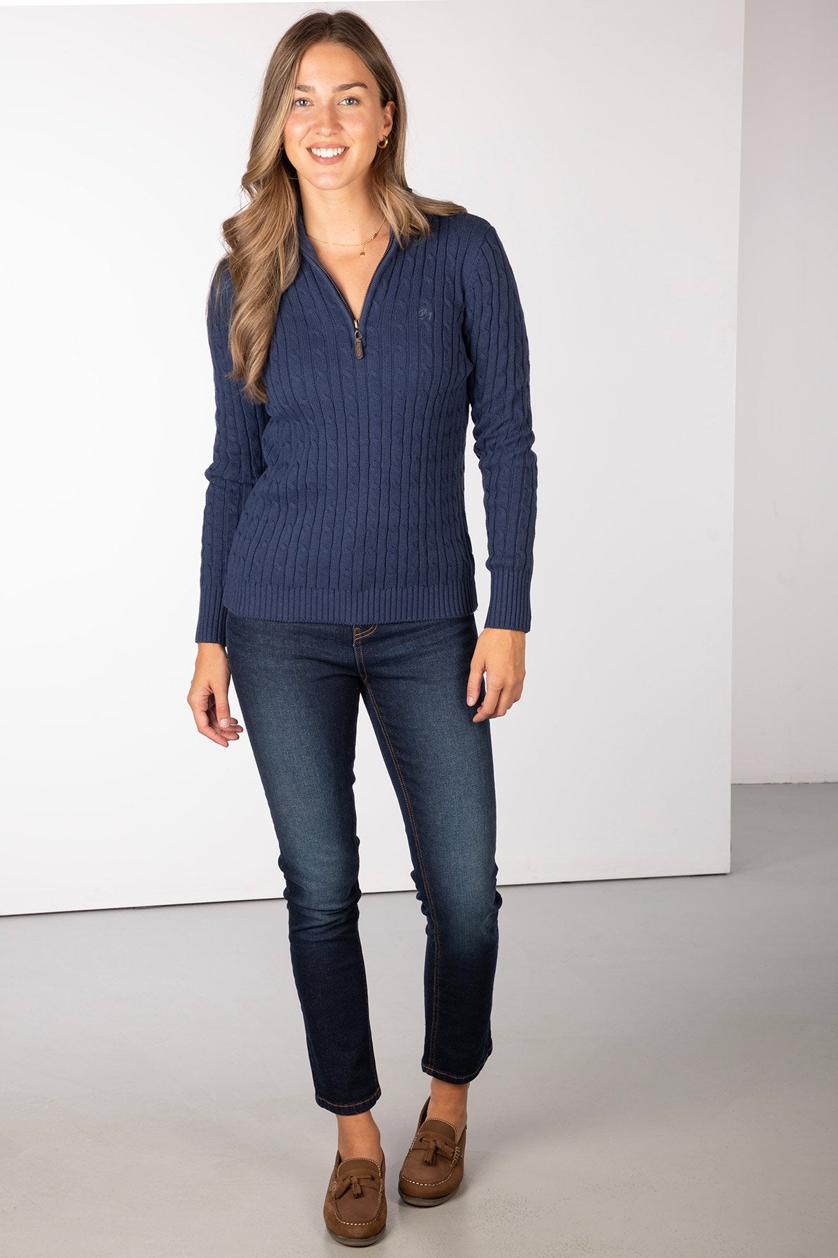 Rydale Ladies Quarter Zip Cable Knit Jumper - Emma