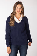 Rydale Ladies V Neck Cable Knit Jumper - Emma