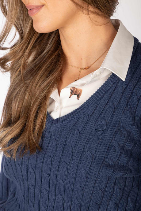 Rydale Ladies V Neck Cable Knit Jumper - Emma