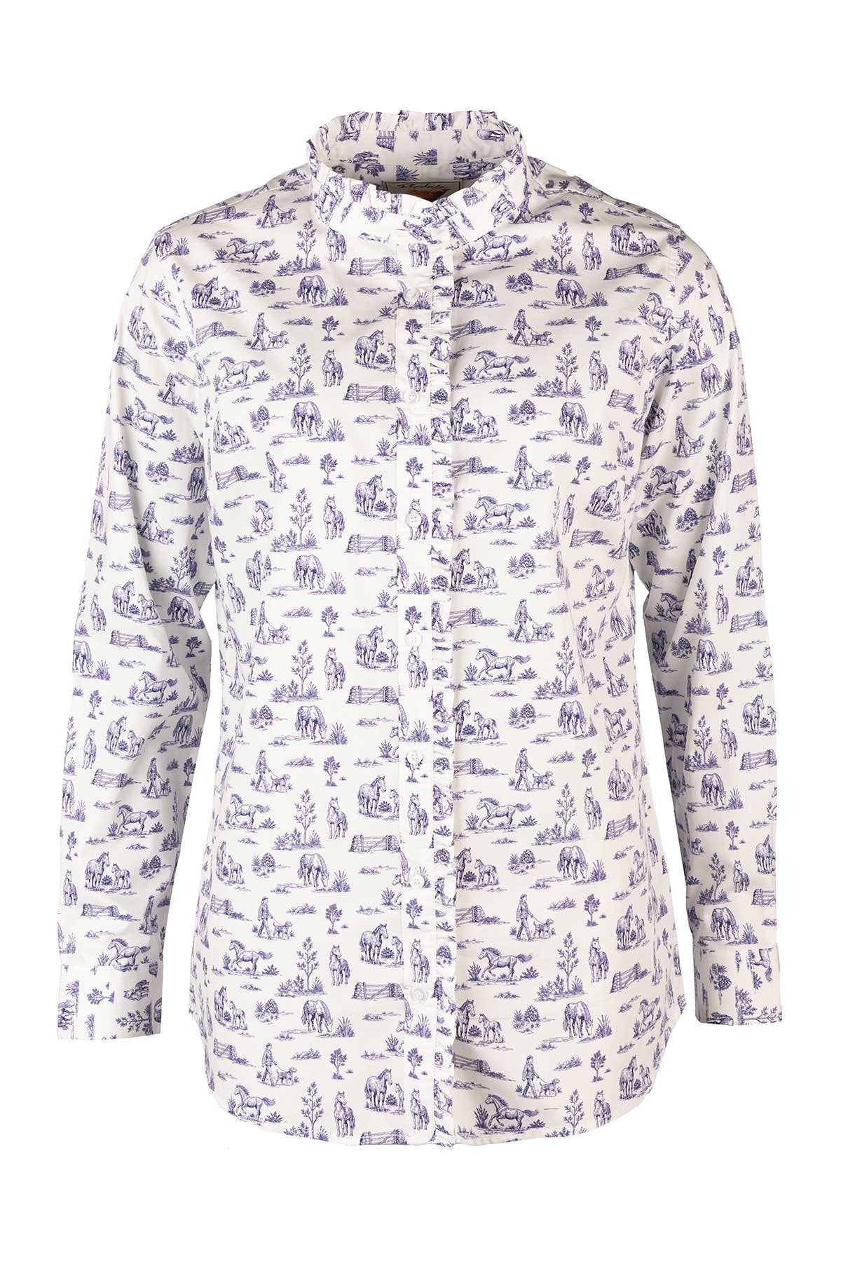 Rydale Ladies Oxford Cotton Ruffled Shirt - Ivy