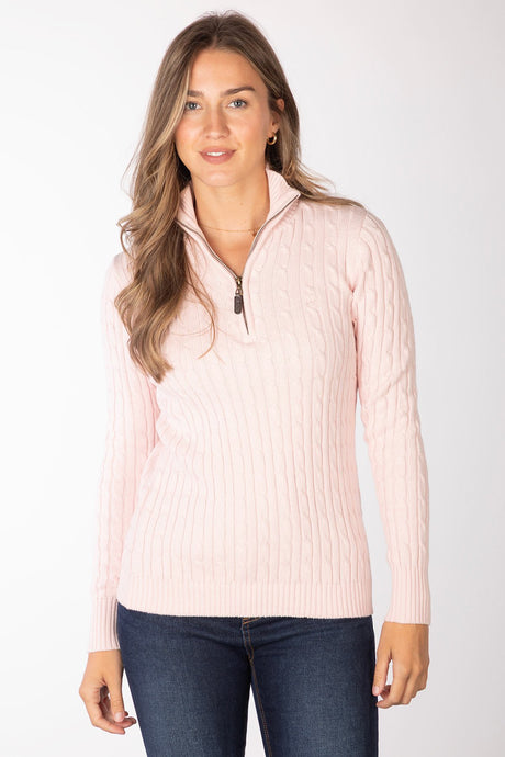 Rydale Ladies Quarter Zip Cable Knit Jumper - Emma