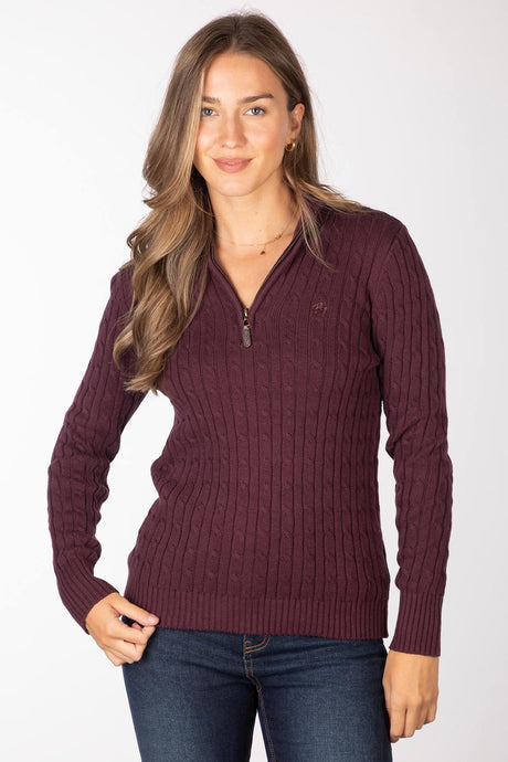 Rydale Ladies Quarter Zip Cable Knit Jumper - Emma
