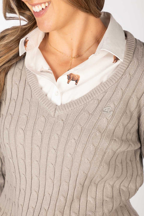 Rydale Ladies V Neck Cable Knit Jumper - Emma