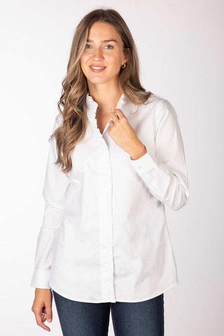 Rydale Ladies Oxford Cotton Ruffled Shirt - Ivy