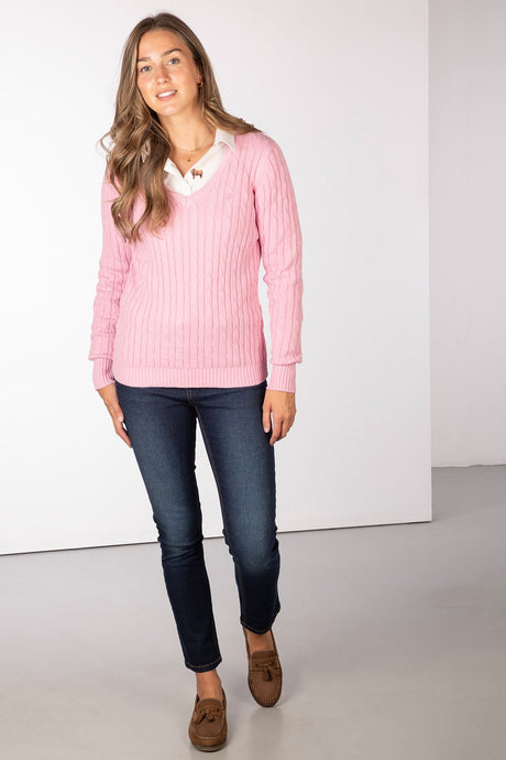 Rydale Ladies V Neck Cable Knit Jumper - Emma