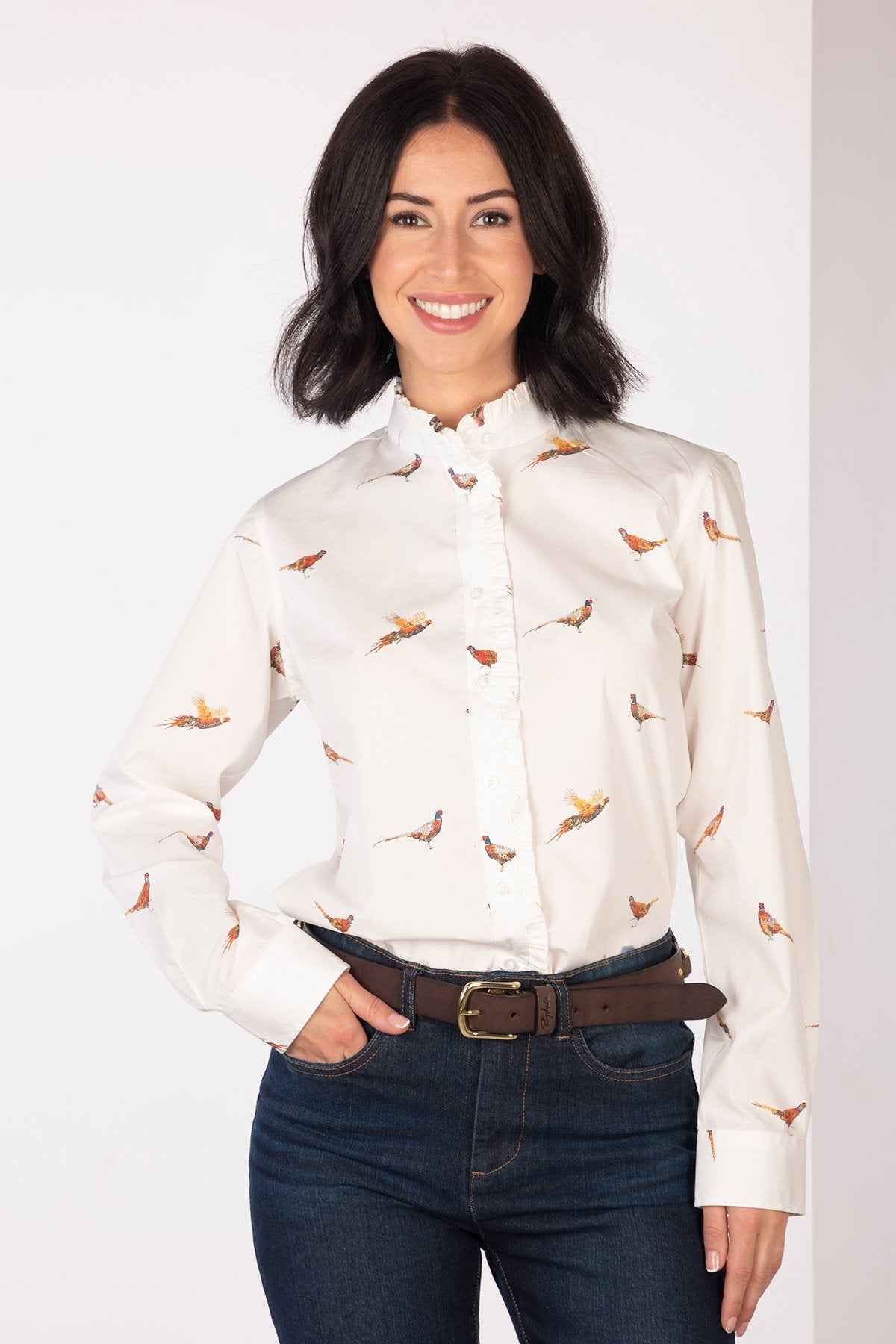 Rydale Ladies Oxford Cotton Ruffled Shirt - Ivy