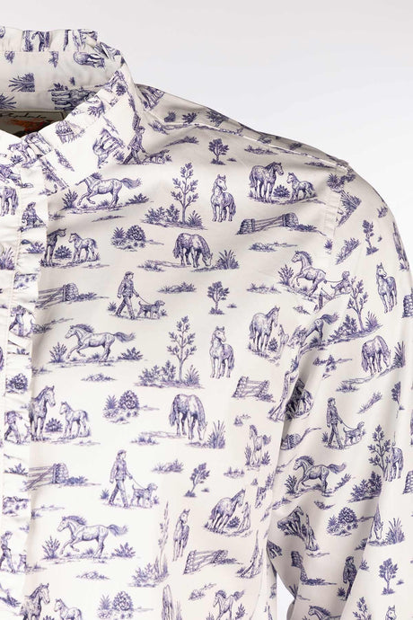 Rydale Ladies Oxford Cotton Ruffled Shirt - Ivy
