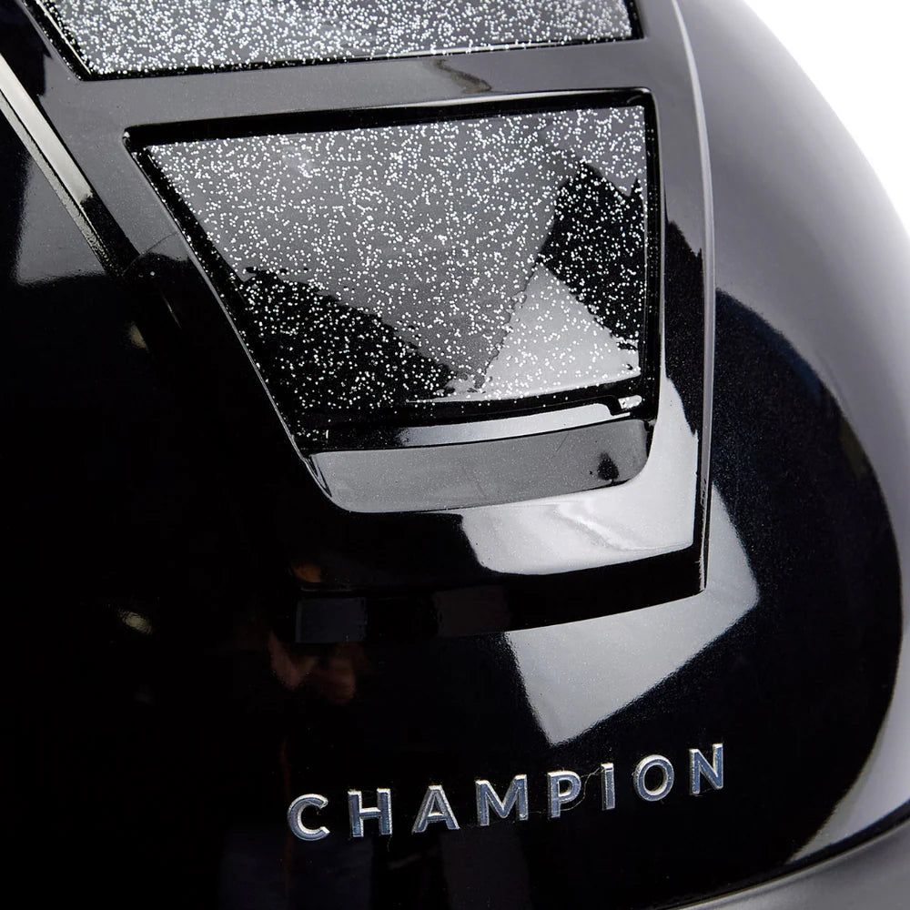 Champion Insight Glitter Round Wide Peak Riding Hat #colour_metallic-black-sparkle-black