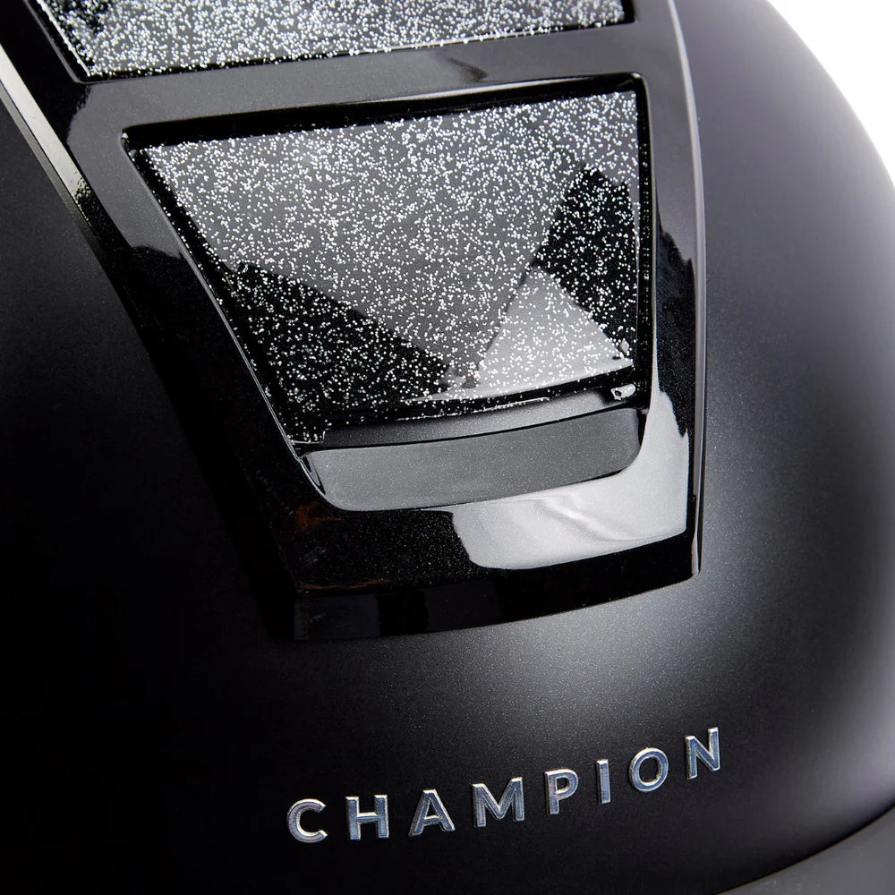 Champion Insight Glitter Round Standard Peak Riding Hat #colour_matt-black-sparkle-black
