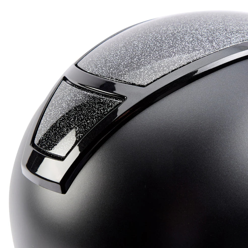 Champion Insight Glitter Round Standard Peak Riding Hat #colour_matt-black-sparkle-black