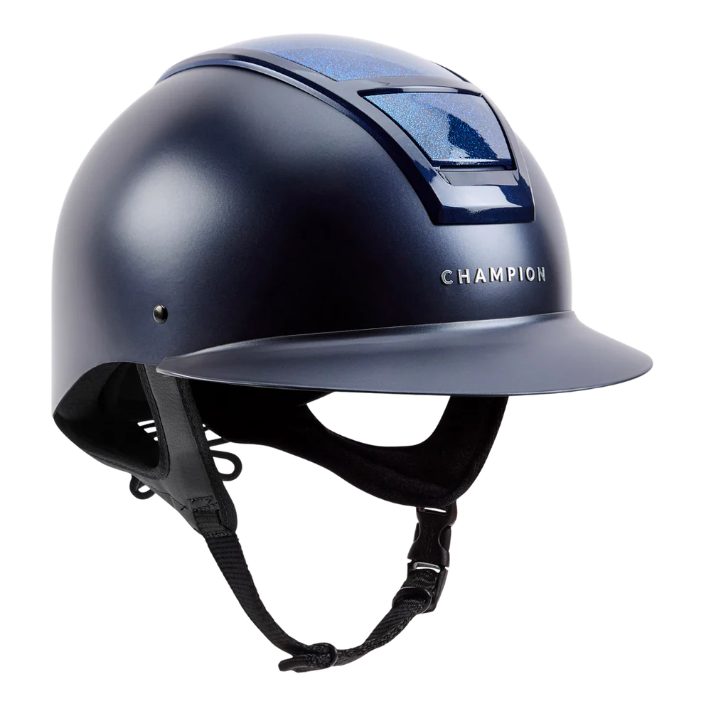 Champion Insight Glitter Round Wide Peak Riding Hat #colour_matt-navy-sparkle-navy