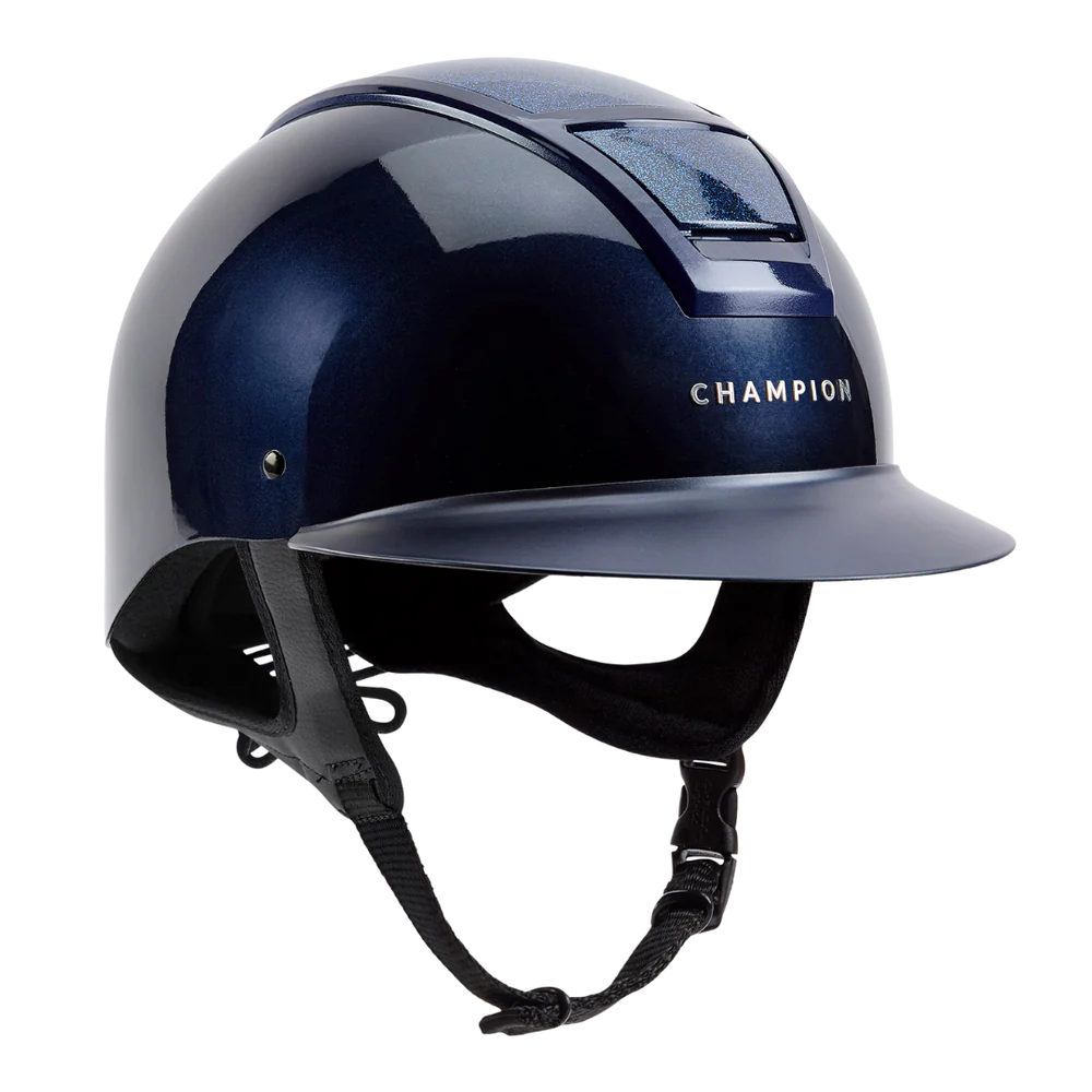 Champion Insight Glitter Round Wide Peak Riding Hat #colour_metallic-navy-sparkle-navy