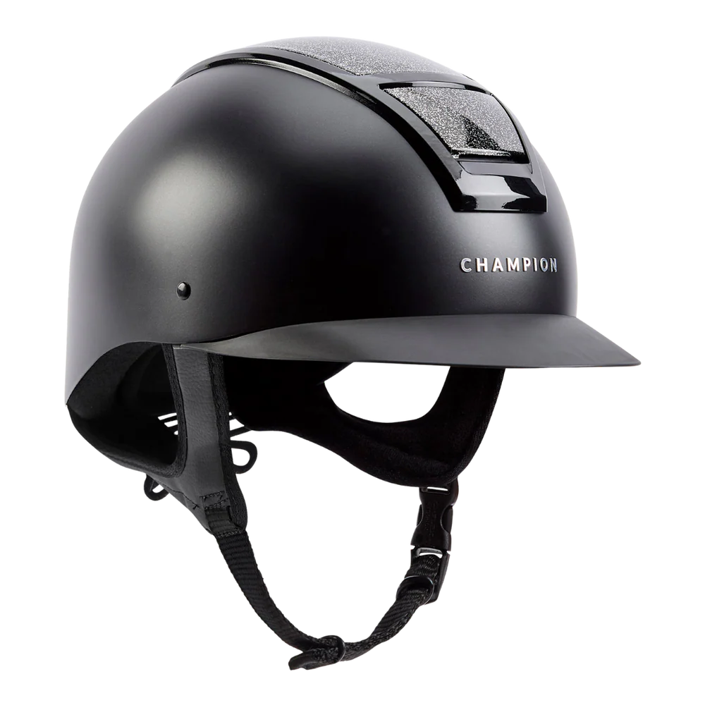 Champion Insight Glitter Round Standard Peak Riding Hat #colour_matt-black-sparkle-black