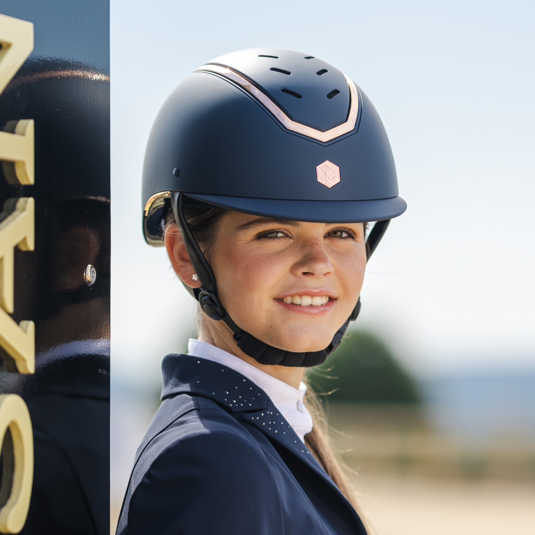 Charles Owen Matte Kylo Riding Hat #colour_navy-matte-rose-gold