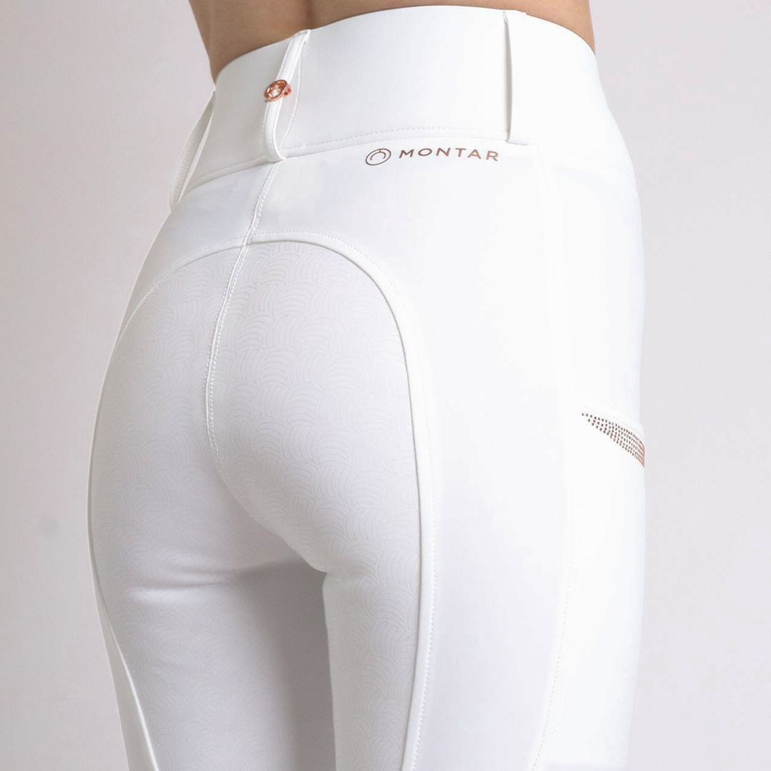 Montar MoKelsey Rose Gold Crystals Full Grip Riding Tights #colour_white