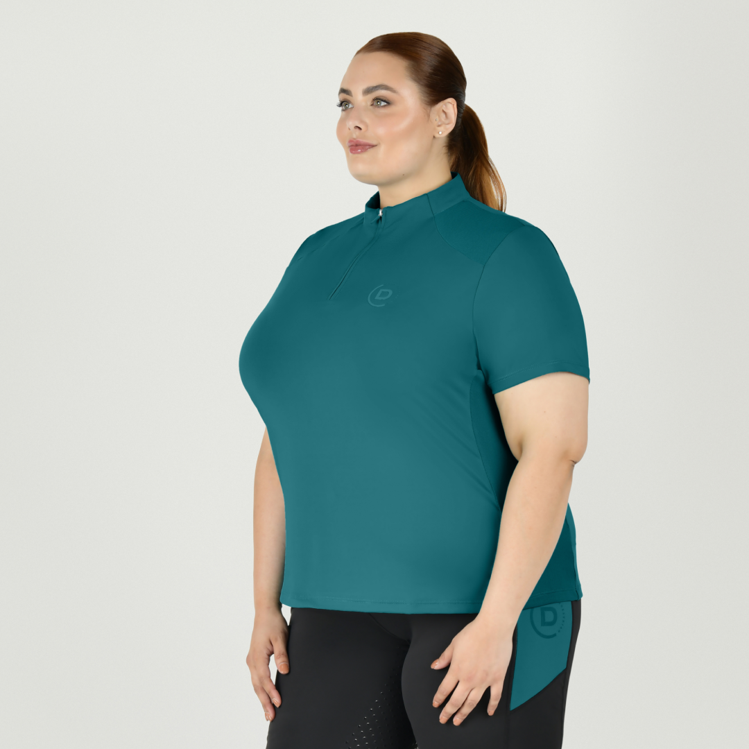 Dublin Ladies Curve Tabby Short Sleeve Riding Top #colour_deep-lake