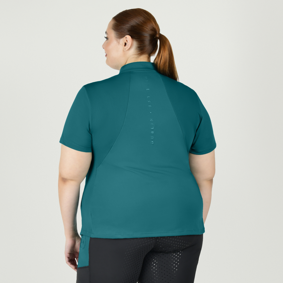Dublin Ladies Curve Tabby Short Sleeve Riding Top #colour_deep-lake