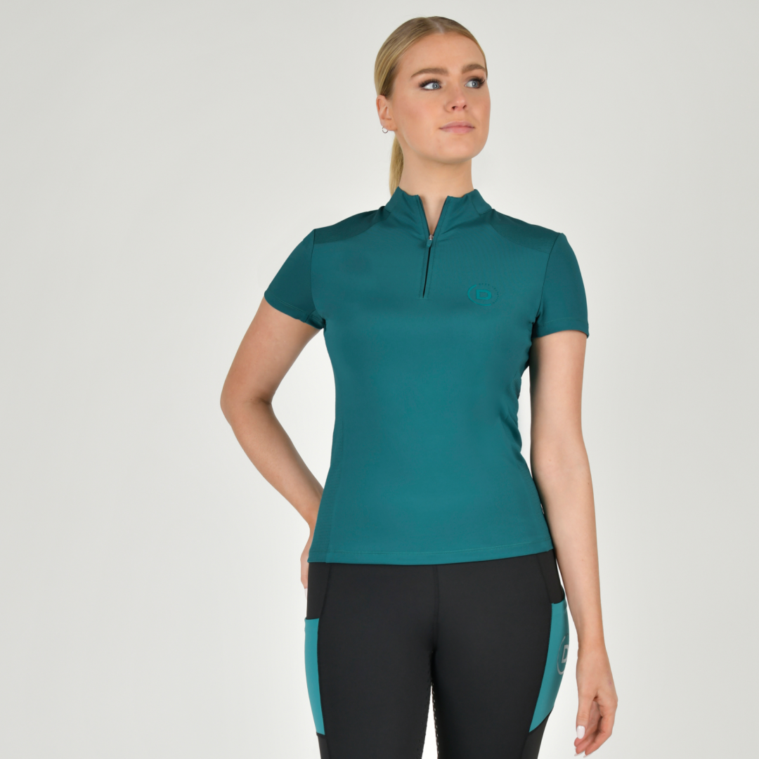 Dublin Ladies Tabby Short Sleeve Riding Top #colour_deep-lake