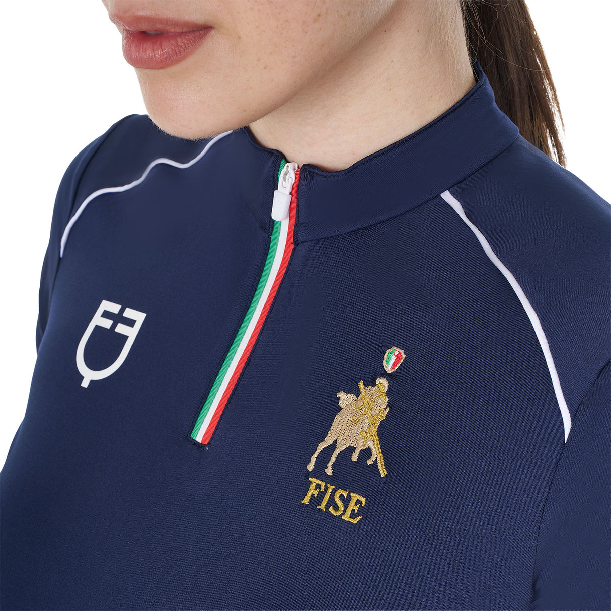 Equestro Women's Training Polo Shirt With Italian Flag Zip Equestro X Fise